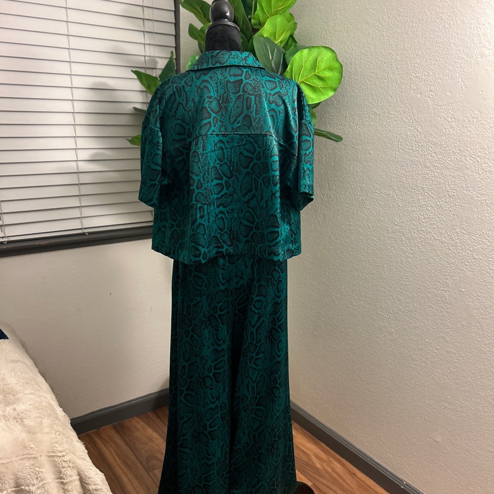 Nina Parker Green and Black Snake Print top and Wide leg Pants. - Picture 8 of 11